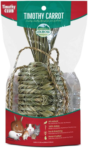 Oxbow Timothy Hay Carrot Rabbit & Guinea Pig Toy Edible & Hand-Woven Bunny Toy No Wires Or String Small Pet Accessories For Rabbits Guinea Pigs Chinchillas & Rats Medium