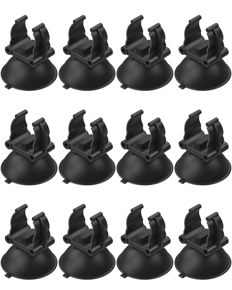 Pawfly 12 Pack Aquarium Heater Suction Cups Suckers With 0.95 Inch Clips Black Standard Heating Rod Holders Clamps For Fish Tanks (Not For Airline Tubing) 1.3 Inch
