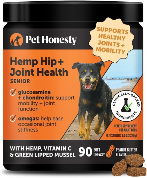 Pet Honesty Hemp Hip & Joint Supplement For Dogs - Hemp Oil & Powder - Glucosamine Chondroitin For Dogs Turmeric Msm Green-Lipped Mussel Supports Mobility May Reduce Discomfort (Duck)