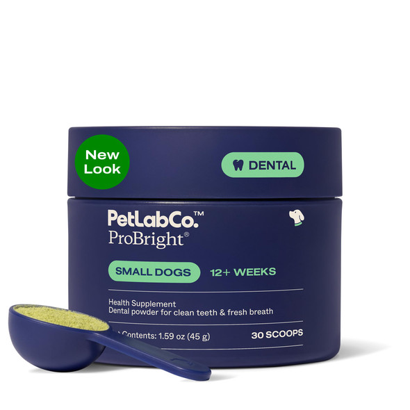 Petlab Co. Probright Dental Powder - Dog Breath Freshener - Teeth Cleaning Made Easy Targets Tartar & Bad Breath - Formulated For Small Dogs - Packaging May Vary