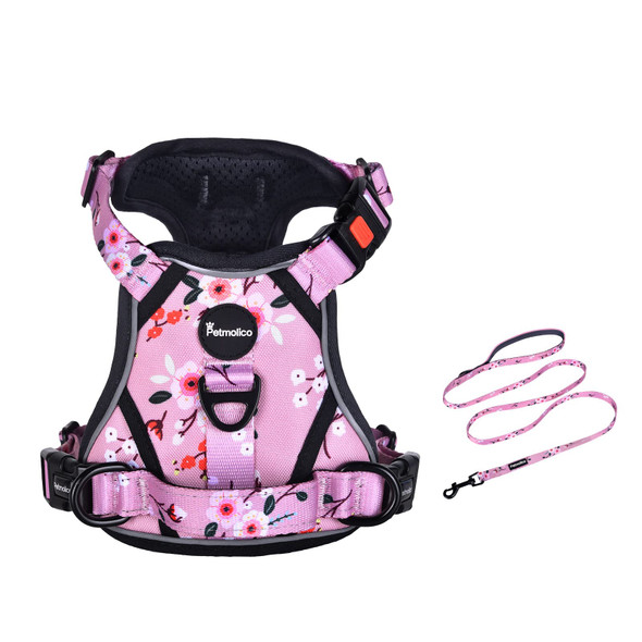 Petmolico No Pull Dog Harness And Leash Set No Choke 4 Leash Attchments Easy Control Handle Soft Padded Reflective Vest Dog Harness For Small Dog Breed Cow Pattern Small