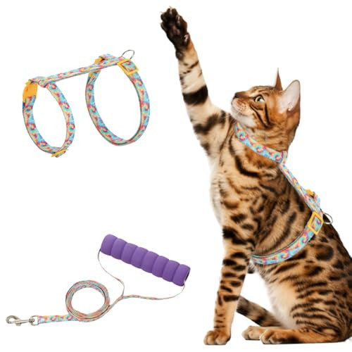 Petseek Cat Harness And Leash Set Soft Adjuestable Harness For Cats Safe Walking Travel Kitten Harness With Sponge Handle