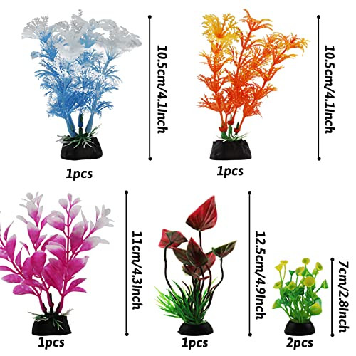 Pietypet Aquarium Decorations - 6Pcs Colorful Fish Tank Plants Plastic Accessories For Mini Aquariums