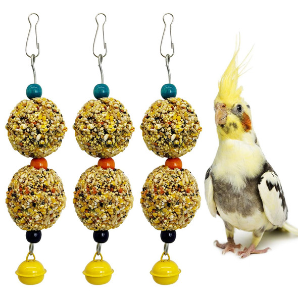 Pinvnby 3 Pcs Bird Treats Natural Bird Crunch Treats Grain Mixed Cockatiel Snacks Hanging Parrot Chewing Toy For Parakeet Conure Lovebird Budgie Finch Canary