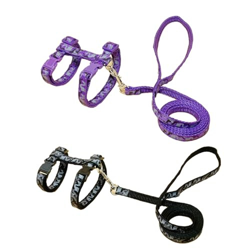 Pkrfcj 2 Pack Cat Harness And Leash Set With Collar Escape Proof & Adjustable Kitten Harness For Small To Medium Cats Walking & Travel Set (Black + Purple)