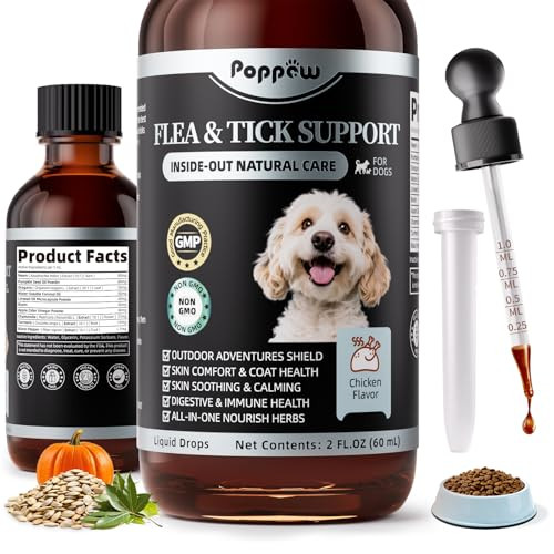 Poppaw Flea And Tick Prevention Support For Dogs Natural Flea Treatment Drops With Neem Oregano For Puppy Oral Flea And Tick Treatment Supplement For All Breeds And Ages - Chicken Flavor 2 Fl.Oz