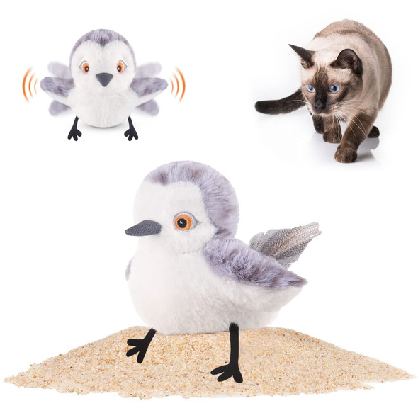 Potaroma Cat Toys Flapping Bird (No Flying) Lifelike Sandpiper Chirp Tweet Rechargeable Touch Activated Kitten Toy Interactive Cat Exercise Toys For All Breeds Cat Kicker Catnip Toys 4.0"