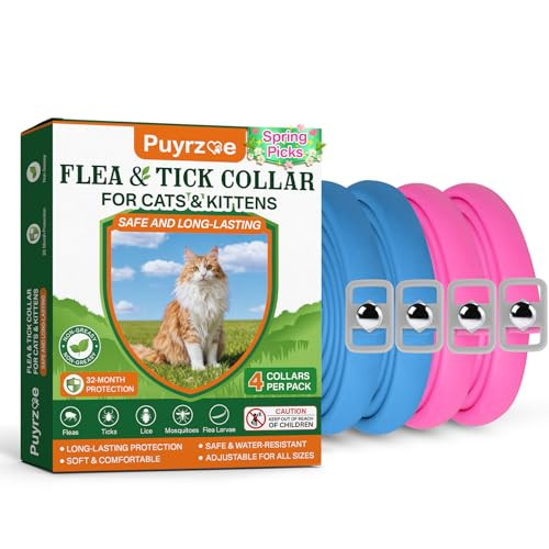 Puyrzoe Flea Collar For Cats 4 Pack Natural Cat Flea And Tick Prevention Collar 32-Month Full Protection Adjustable Cat Flea And Tick For Kittens And Cats Waterproof 2 Pink & 2 Blue
