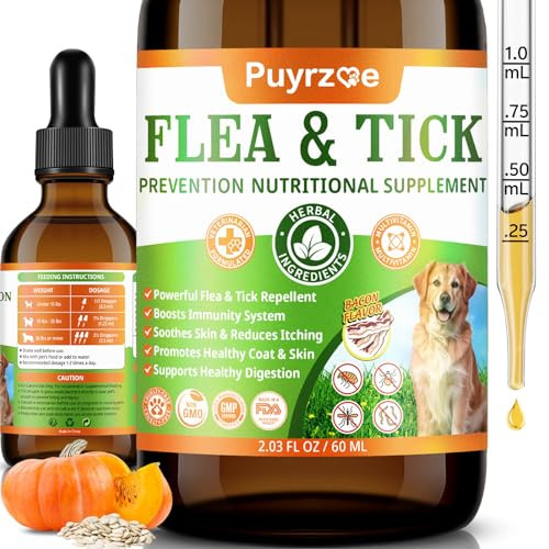 Puyrzoe Natural Flea And Tick Prevention For Dogs 60Ml Herbal Formula With Multivitamins Pumpkin Seed Flea And Tick Treatment Supplement Drops For Dogs & Puppies - Supports Immunity Skin & Coat Support