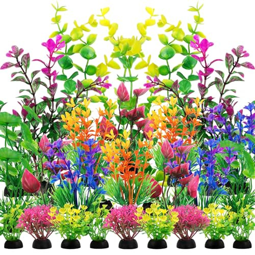 Quozuo 25Pcs Artificial Plant Fish Tank Decorations Plants Aquarium Decor 6.5X4.7X1.5 Inches 1Pc Colorful Plastic Indoor 25 Count