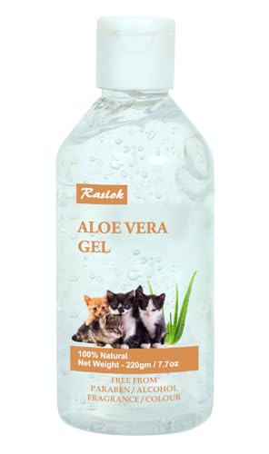 Raslok Aloe Vera Gel For Cats (Feline) 99% Natural Hydrating Skin & Coat Care From Paraben Alcohol Fragrance & Color 220Gm (7.7Oz)