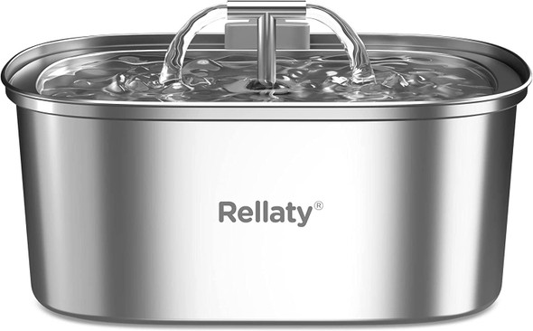 Rellaty Cat Water Fountain Stainless Steel: 108Oz/3.2L Pet Drinking Foundatin For Cats Indoor Automatic Dog Water Dispenser Bowl - Cat Feeding & Watering Supplies With 8 Replacement Filters