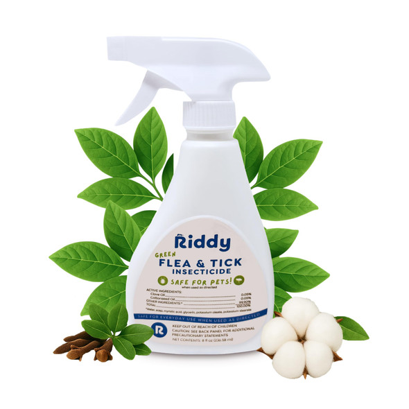 Riddy Flea & Tick Natural Spray For Pets With Essential Oils Safe Non-Hazardous Indoor And Outdoor Control 8 Oz 1 Pack