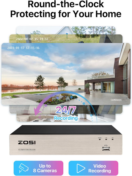 ZOSI 8CH 3K Lite Home Security Camera System with 1TB HDD,AI Human Vehicle Detection,Night Vision,4pcs 1080P Indoor Outdoor Surveillance Cameras,H.265+ 8Channel CCTV DVR Recorder for 24/7 Recording ZOSI 8CH 3K Lite Home Security Camera System with 1TB HDD,AI Human Vehicle Detection,Night Vision,4pcs 1080P Indoor Outdoor Surveillance Cameras,H.265+ 8Channel CCTV DVR Recorder for 24/7 Recording
