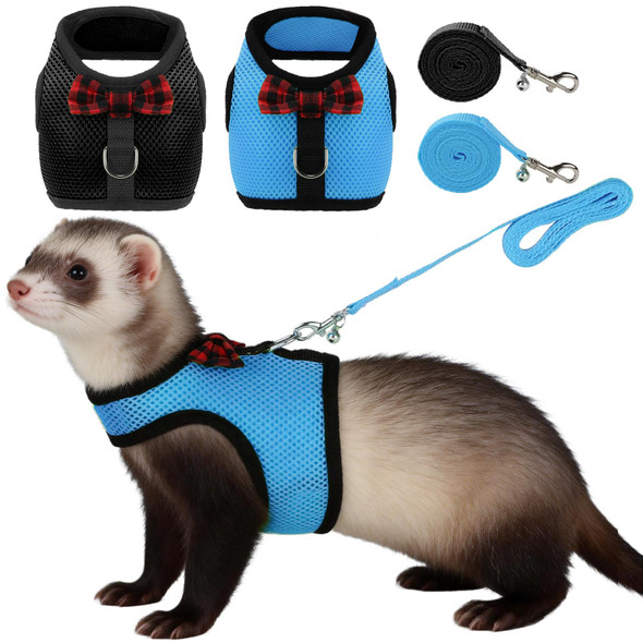 Rypet Small Animal Harness And Leash - Soft Mesh Small Pet Harness With Safe Bell No Pull Comfort Padded Vest For Small Pet Blue S
