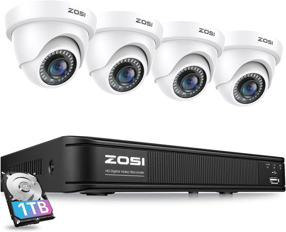 ZOSI 3K 5MP Lite H.265+ Home Security Camera System with AI Human Vehicle Detection, 8 Channel Surveillance DVR and 4 x 1080p Weatherproof CCTV Dome Camera Outdoor Indoor, 80ft Night Vision, 1TB HDD ZOSI 3K 5MP Lite H.265+ Home Security Camera System with AI Human Vehicle Detection, 8 Channel Surveillance DVR and 4 x 1080p Weatherproof CCTV Dome Camera Outdoor Indoor, 80ft Night Vision, 1TB HDD