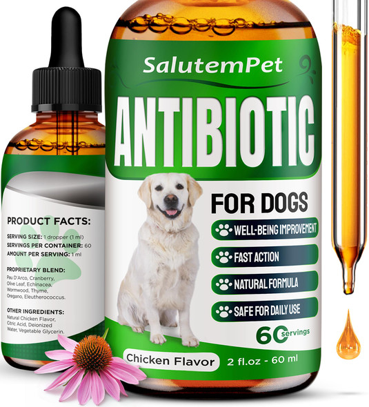 Salutempet Dog Antibiotics For Infections Cough & Itching Natural Antibiotics For Dogs For All Ages To Promote Wound Healing Dog Uti Treatment And Tooth Infection Treatment Chicken Flavor 2 Oz