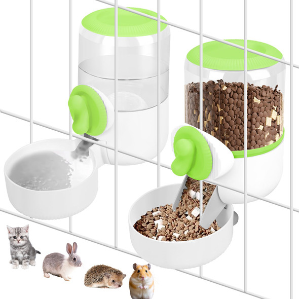 Sanwich Rabbit Water Dispenser 35Oz Hanging Automatic Pet Feeder For Cage Auto Gravity Cat Food Bowl Water Bottle Small Animal Feeding Accessories For Puppy Kitten Bunny Hedgehog Ferret Guinea Pig (Gray)