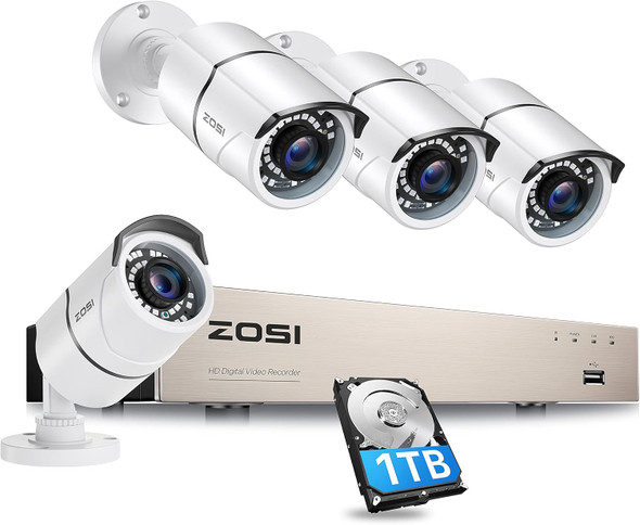 ZOSI 8CH 3K Lite Home Security Camera System Outdoor with 1TB HDD,AI Human/Vehicle Detection,120ft Night Vision,H.265+ 8 Channel Wired DVR with 4pcs 1080P Weatherproof CCTV Cameras,for 24/7 Recording ZOSI 8CH 3K Lite Home Security Camera System Outdoor with 1TB HDD,AI Human/Vehicle Detection,120ft Night Vision,H.265+ 8 Channel Wired DVR with 4pcs 1080P Weatherproof CCTV Cameras,for 24/7 Recording