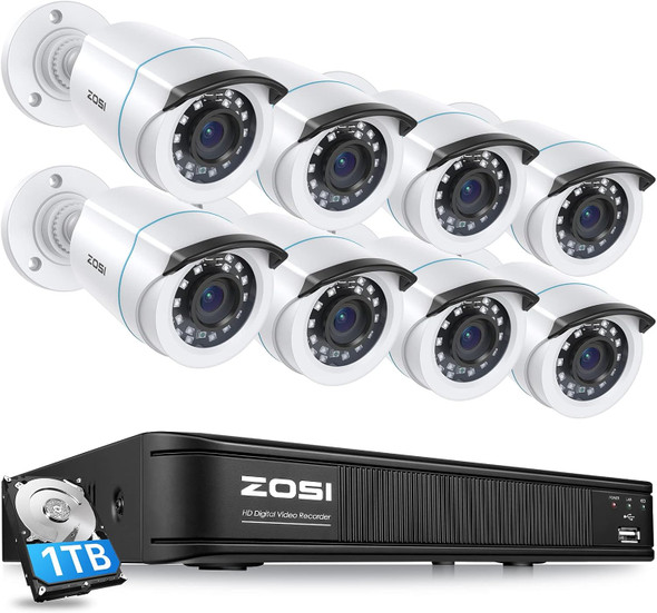 ZOSI H.265+ Home Security Camera System with AI Human Vehicle Detection, 5MP 3K Lite 8 Channel CCTV DVR Recorder and 8 x 1080p Weatherproof Bullet Camera Outdoor Indoor, 80ft Night Vision, 1TB HDD ZOSI H.265+ Home Security Camera System with AI Human Vehicle Detection, 5MP 3K Lite 8 Channel CCTV DVR Recorder and 8 x 1080p Weatherproof Bullet Camera Outdoor Indoor, 80ft Night Vision, 1TB HDD