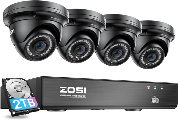 ZOSI 8 Channel 4K 8MP PoE Home Security Camera System Outdoor, 4 x Wired 5MP(3K) Dome PoE IP Cameras, 8CH PoE NVR (16CH Expandable) with 2TB HDD for 24/7 Recording, Motion Detection, Remote Control ZOSI 8 Channel 4K 8MP PoE Home Security Camera System Outdoor, 4 x Wired 5MP(3K) Dome PoE IP Cameras, 8CH PoE NVR (16CH Expandable) with 2TB HDD for 24/7 Recording, Motion Detection, Remote Control