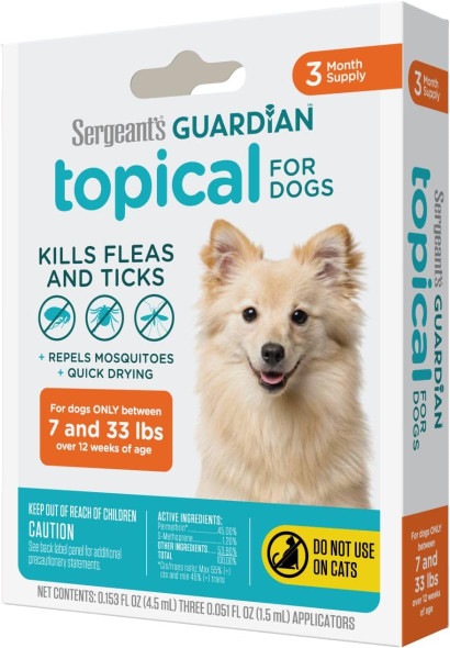 Sergeant'S Guardian Flea & Tick Squeeze On Topical For Dogs 66+ Lbs. 3 Count