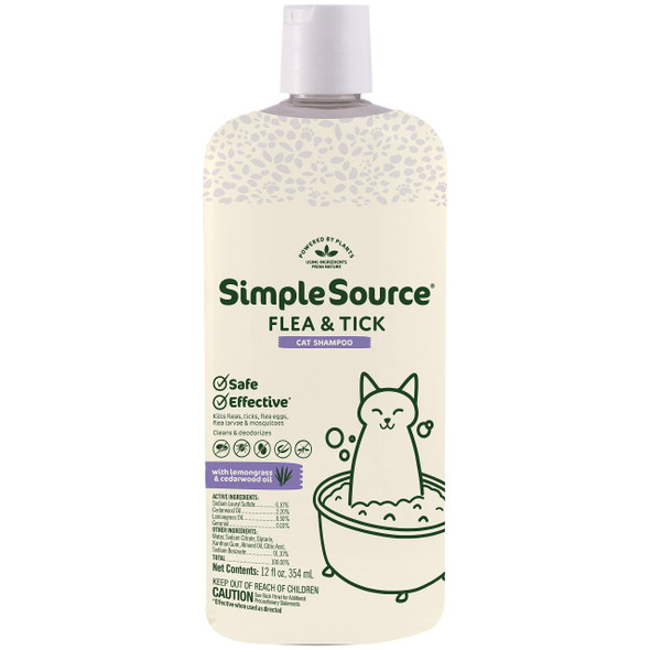 Simplesource Flea & Tick Shampoo For Cats Powered By Plants Kills Fleas Flea Eggs Flea Larvae Ticks & Mosquitos Cleans & Deodorizes 12Oz Bottle