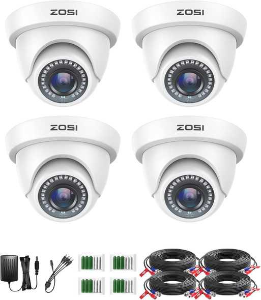 ZOSI 4 Pack 1080P Security Cameras 2.0MP Waterproof Outdoor Indoor 80ft Day Night CCTV White Dome Surveillance Cameras Compatible with 720P/1080N/1080P/5MP/4K HD-TVI AHD CVI Analog CCTV DVR Systems ZOSI 4 Pack 1080P Security Cameras 2.0MP Waterproof Outdoor Indoor 80ft Day Night CCTV White Dome Surveillance Cameras Compatible with 720P/1080N/1080P/5MP/4K HD-TVI AHD CVI Analog CCTV DVR Systems