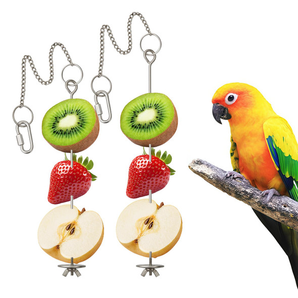 Smrtcol 3 Pcs Bird Cage Food Holder Stainless Steel Parrot Fruit & Vegetable Skewer Hanging Foraging Toy For Parakeets Budgies Macaws