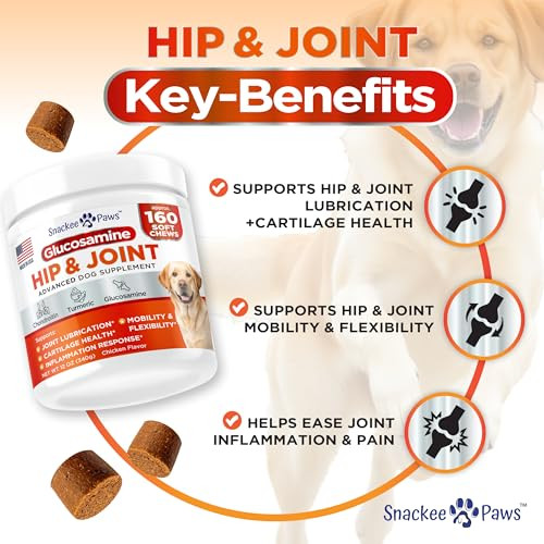 Snackee Paws Hip And Joint Supplement For Dogs - Glucosamine For Dogs - Approx 160 Joint Pain Relief Chews - Chondroitin Msm - Hemp Oil - Advanced Canine Health Supplement - Mobility Support Treats