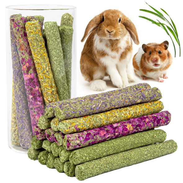 Sofier 32Pcs Timothy Hay Sticks 320G For Rabbit Guinea Pig Hamster - Natural Handmade Treats And Chews For Teeth - Chinchilla Rat Gerbil Toys