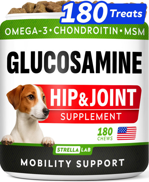 Strellalab Glucosamine Treats For Dogs - Joint Supplement W/Omega-3 Fish Oil - Chondroitin Msm - Advanced Mobility Chews - Joint Pain Relief - Hip & Joint Care - Chicken Flavor - 120 Ct - Made In Usa