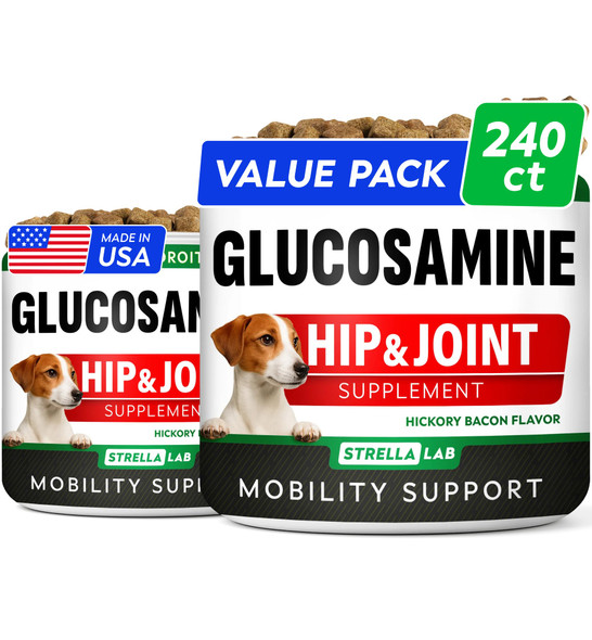 Strellalab Glucosamine Treats For Dogs - Joint Supplement W/Omega-3 Fish Oil - Chondroitin Msm - Advanced Mobility Chews - Joint Pain Relief - Hip & Joint Care - Chicken Flavor - 120 Ct - Made In Usa