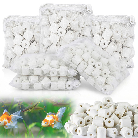 Sukh 3 Bags Ceramic Rings For Aquarium Filter - 425G Bio Ceramic Media Balls Replacement Biological Material Remover For AquariumFish TankPondCanister Filter With 3 Mesh Bags