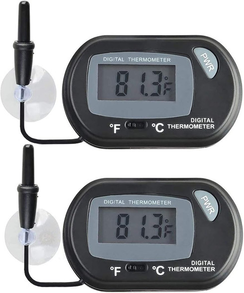 Sungrow Digital Betta Thermometer For Tropical Aquarium Fish Black Color 4 Suction Cups And 2 Batteries Included 2 Pcs Per Pack