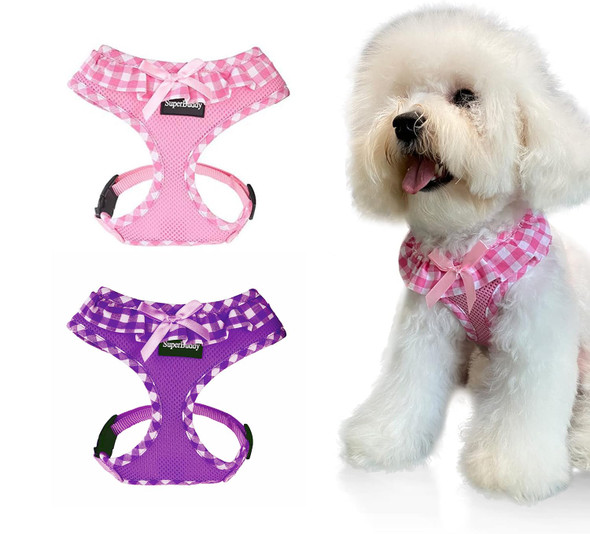Superbuddy D Soft Mesh Dog Harness Super Breathable Lightweight Pet Harnesses For Puppy Dogs Outdoor Walking Pink Dog Harness And Dog Leash Set Packing -Medium