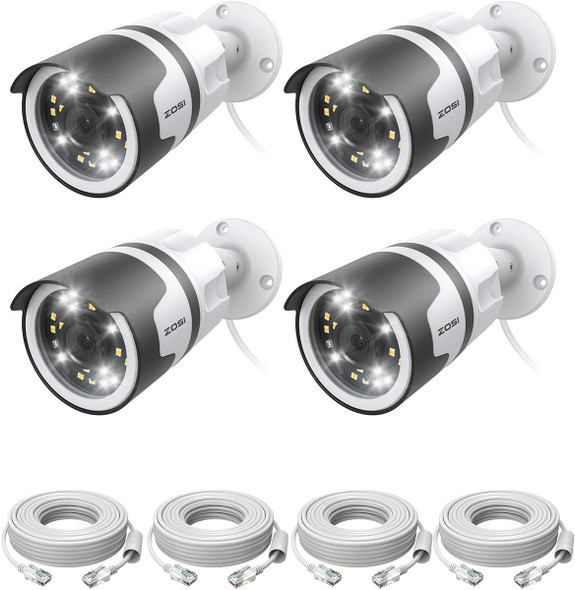 ZOSI 4 Pack H.265+ 5MP 3K Add-on Security POE Camera, Color Night Vision, 2-Way Talk, Human Detection, Sound & Light Alarm, IP66 Weatherproof Outdoor Bullet IP Camera (Only Work with Our POE NVR) ZOSI 4 Pack H.265+ 5MP 3K Add-on Security POE Camera, Color Night Vision, 2-Way Talk, Human Detection, Sound & Light Alarm, IP66 Weatherproof Outdoor Bullet IP Camera (Only Work with Our POE NVR)