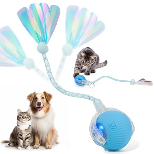 Supvol Interactive Cat Toys For Indoor Cats & Dogs Agile Moving Cat Ball With Elastic Mesh Tail Rechargeable Enrichment Toys Smart Automatic Rolling Pet Ball Toys For Bored Indoor Dogs & Cats (Blue)