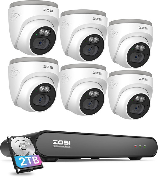 ZOSI C220 8CH 4MP QHD 2.5K PoE Home Security Camera System, 8CH 5MP 3K NVR with 2TB HDD for 24/7 Record, 6 x 4MP(1440p) Dome IP Cameras Outdoor Indoor, Smart AI Human Detection, One-Way Audio ZOSI C220 8CH 4MP QHD 2.5K PoE Home Security Camera System, 8CH 5MP 3K NVR with 2TB HDD for 24/7 Record, 6 x 4MP(1440p) Dome IP Cameras Outdoor Indoor, Smart AI Human Detection, One-Way Audio
