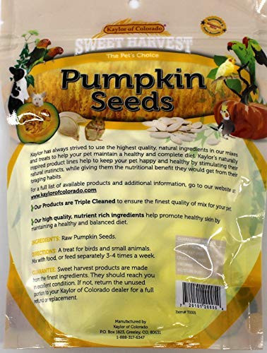 Sweet Harvest Pumpkin Seeds 5 Oz Bag - Real Pumpkin Seeds For Birds And Small Animals - Rabbits Hamsters Mice Gerbils Rats Cockatiels Parrots Macaws Conures