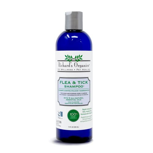 Synergylabs Richard S Organics Flea And Tick Shampoo For Dogs 100% All-Natural Actives Kills Fleas Ticks And Repels Mosquitos Gentle Won T Dry Skin Great Smelling Essential Oils (12Oz Bottle)Fg00440