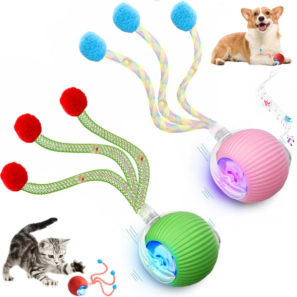 Tchernt 2 Packs Speed 2.0 Tail Interactive Cat Toys For Indoor Cats Chirping & Motion Activate Cat Toy Smart Kitten Rolling Ball Moving Ball Toys Rechargeable Dog Cats Bal L For Enrichment Exercise
