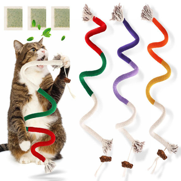 Teawoo Cat Toys Chew Ropes 3Pcs With Natural Catnip Safe Teeth Cleaning Toy For Indoor Kittens Interactive Cat Kitty Toys For All Breeds (27.56 Inches 3 Bags Of Catnip Included)