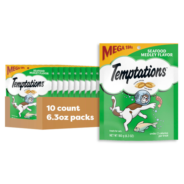 Temptations Cat Treats Classic Crunchy And Soft Cat Treats Seafood Medley Flavor 16 Oz. Tub