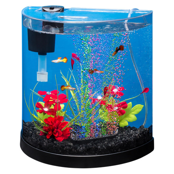 Tetra 3 Gallon Small Fish Tank Aquarium Starter Kit With Filter Air Pump & Color Changing Light Half Moon Shape For Gold Fish & Betta