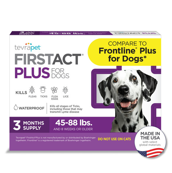 Tevrapet Firstact Plus Flea Treatment For Dogs Large Dogs 45-88 Lbs 6 Doses Same Active Ingredients As Frontline Plus Flea And Tick Prevention For Dogs