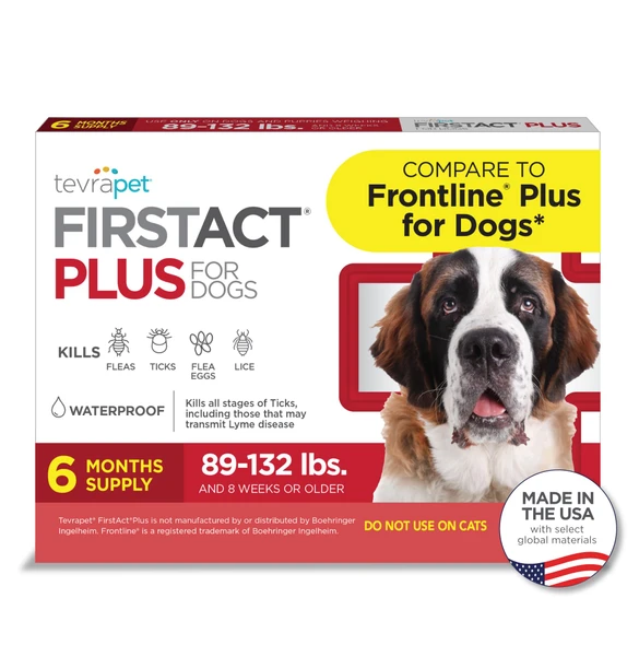 Tevrapet Firstact Plus Flea Treatment For Dogs Extra Large Dogs 89+ Lbs 3 Doses Same Active Ingredients As Frontline Plus Flea And Tick Prevention For Dogs