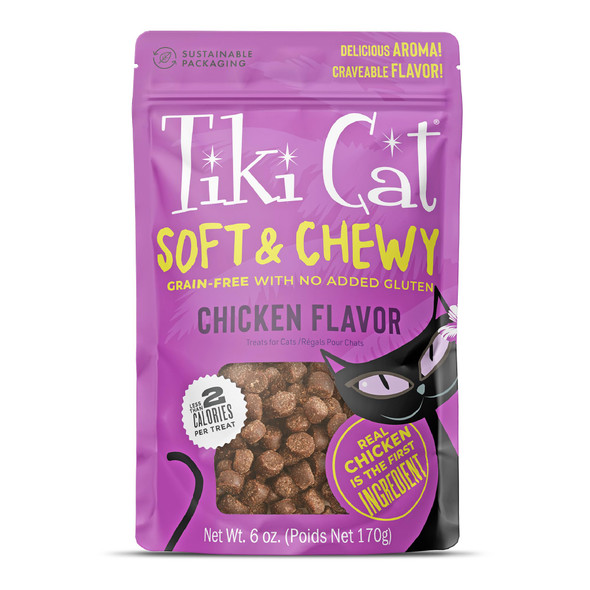 Tiki Pets Tiki Cat Soft & Chewy Treats Chicken Flavor 3 Calories Per Treat With Grain- And No Added Gluten 6 Oz Pouch (Pack Of 1)
