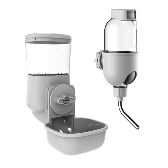 Tokayife Automatic Pet Food Water Dispenser Auto Gravity Pet Feeder Water Bottle Set For Crate Cage For Puppy Cat Rabbit Guinea Pigs Chinchilla Ferret Hedgehog (Grey)