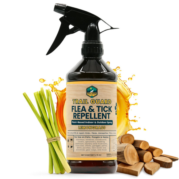 Trail Hound Pet Supply Co. Trail Guard Natural Extra Strength Insect Flea And Tick Spray For Dogs Cats People & Home - 16Oz Lemongrass Scented Plant-Based Insect & Tick Repellent - Kid Safe